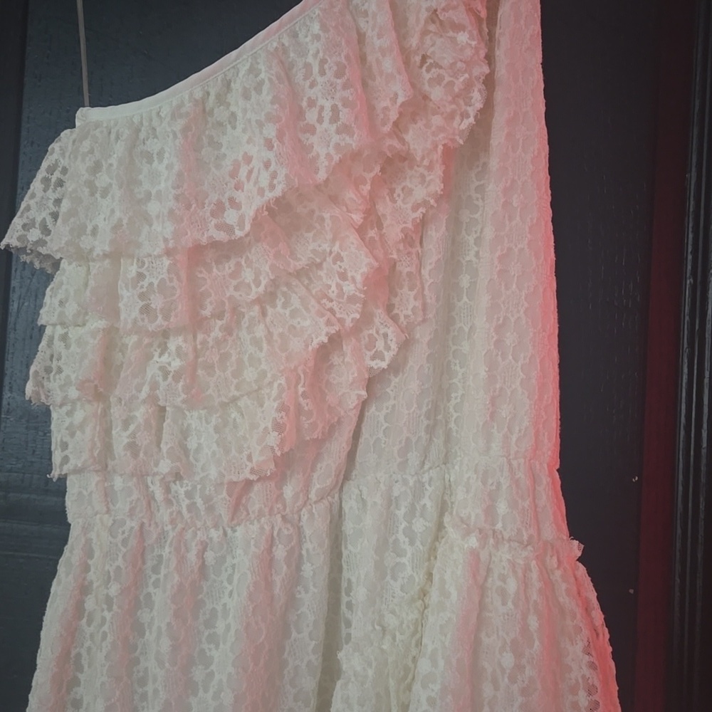 Chelsea & Violet One Shoulder White Tiered Lace Fit And Flare Mini Dress Large - Picture 2 of 11